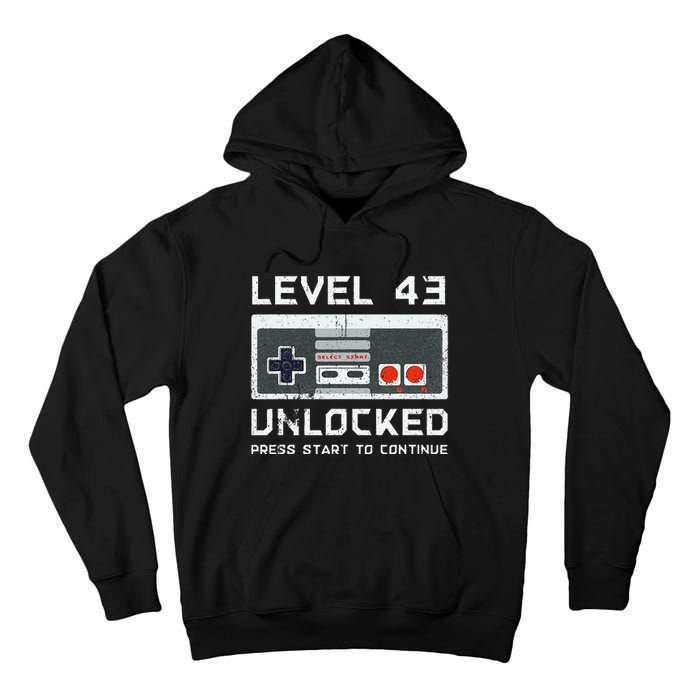 43 Year Old FortyThree Birthday Gift Level 43 Unlocked Game Tall Hoodie