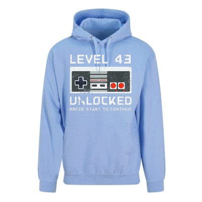 43 Year Old FortyThree Birthday Gift Level 43 Unlocked Game Unisex Surf Hoodie