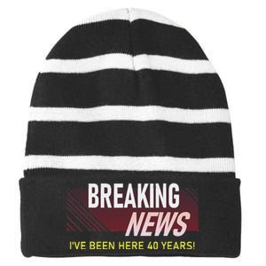 40 Year Work Anniversary 40th Employee Appreciation Striped Beanie with Solid Band