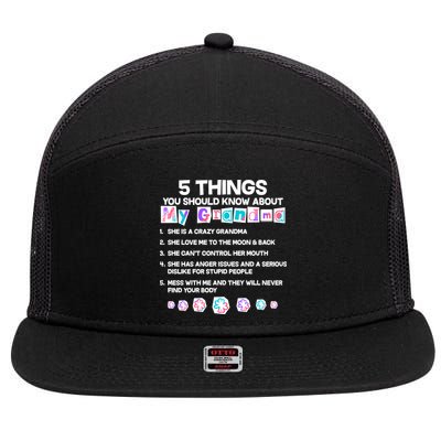 5 Things You Should Know About My Grandma 7 Panel Mesh Trucker Snapback Hat