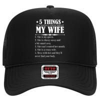 5 Things You Should Know About My Wife Funny High Crown Mesh Back Trucker Hat