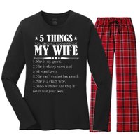 5 Things You Should Know About My Wife Funny Women's Long Sleeve Flannel Pajama Set 