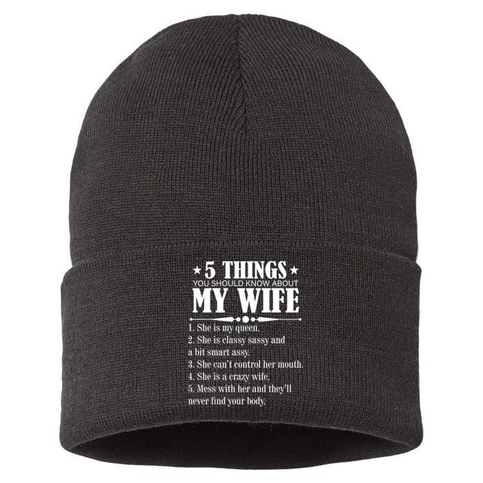 5 Things You Should Know About My Wife Funny Sustainable Knit Beanie