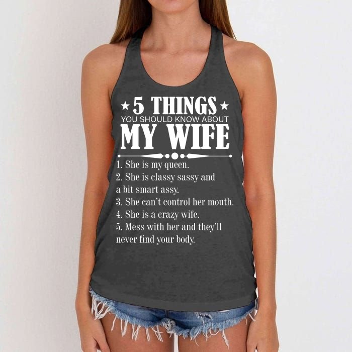 5 Things You Should Know About My Wife Funny Women's Knotted Racerback Tank