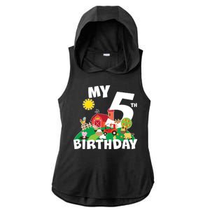 5 Year Old Farm My 5th Birthday Ladies PosiCharge Tri-Blend Wicking Draft Hoodie Tank