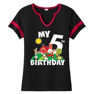 5 Year Old Farm My 5th Birthday Ladies Halftime Notch Neck Tee