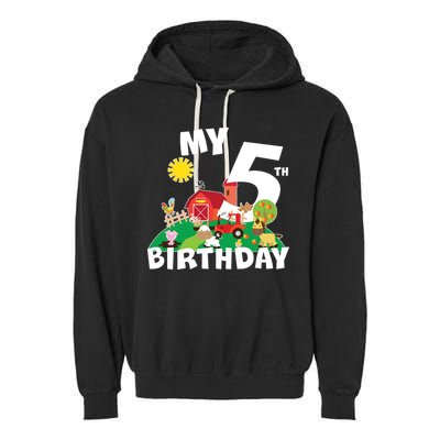 5 Year Old Farm My 5th Birthday Garment-Dyed Fleece Hoodie