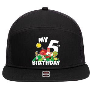 5 Year Old Farm My 5th Birthday 7 Panel Mesh Trucker Snapback Hat