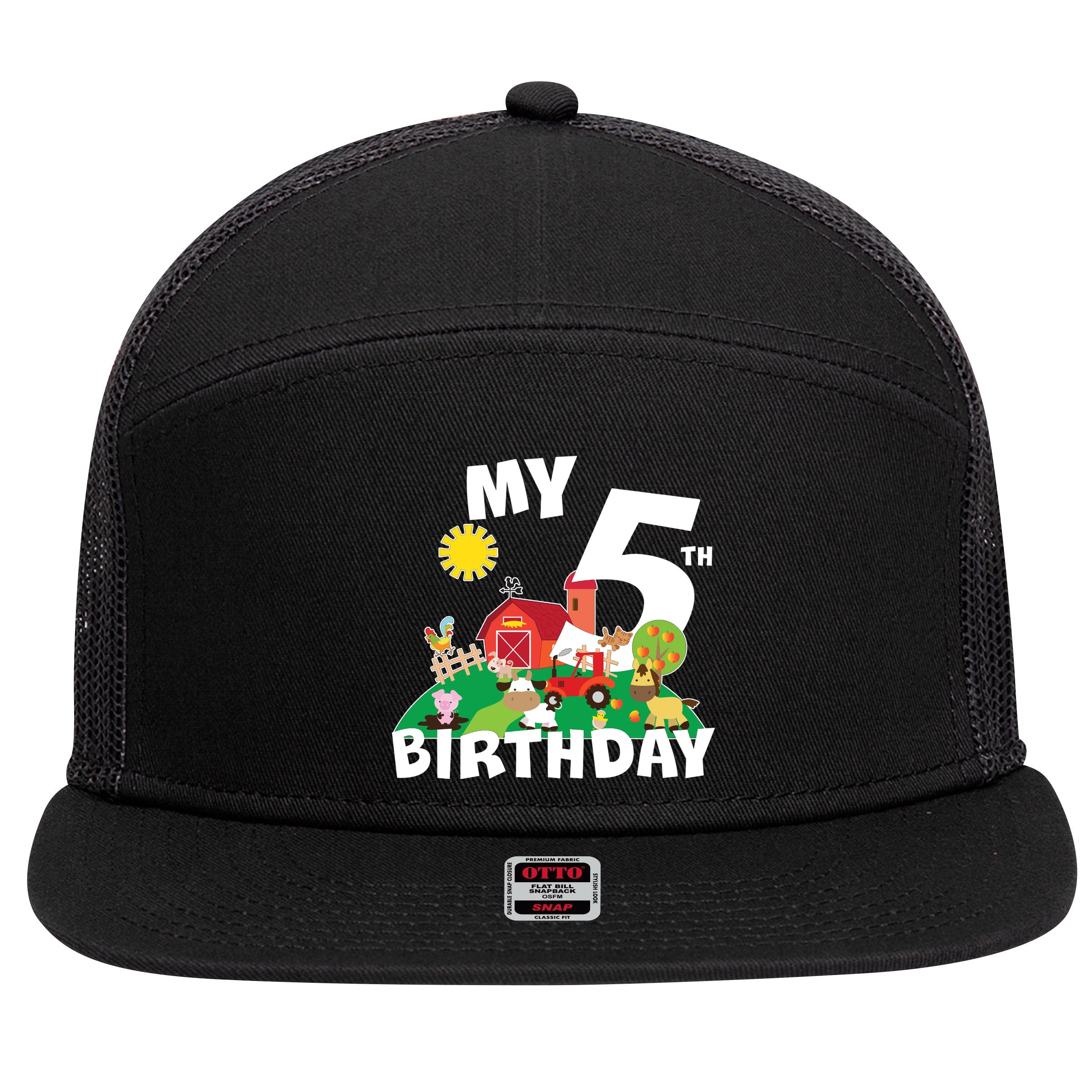 5 Year Old Farm My 5th Birthday 7 Panel Mesh Trucker Snapback Hat