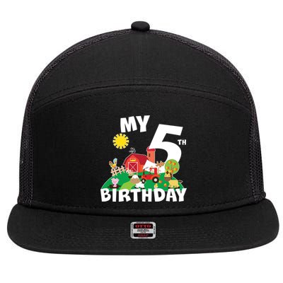 5 Year Old Farm My 5th Birthday 7 Panel Mesh Trucker Snapback Hat