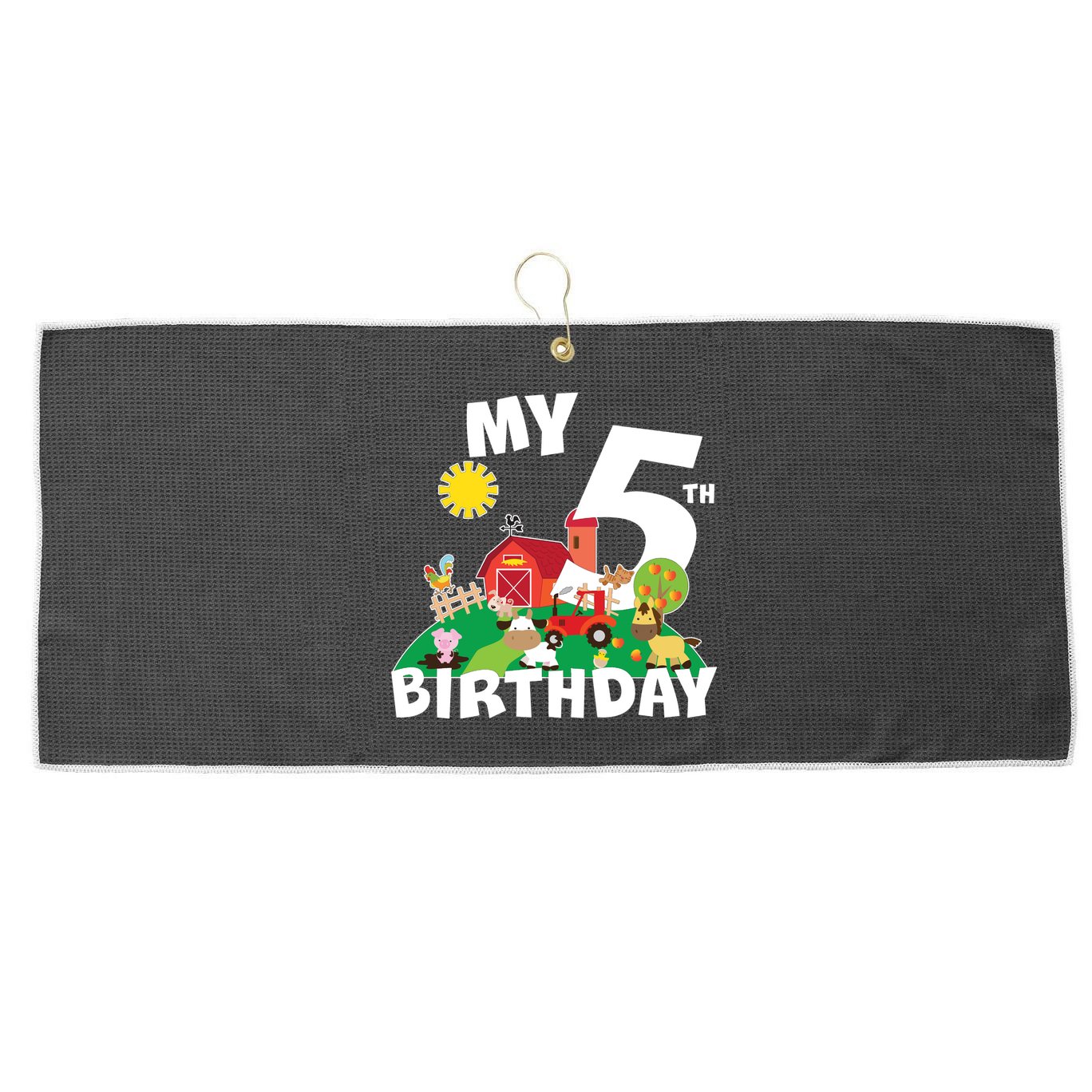5 Year Old Farm My 5th Birthday Large Microfiber Waffle Golf Towel