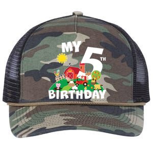 5 Year Old Farm My 5th Birthday Retro Rope Trucker Hat Cap