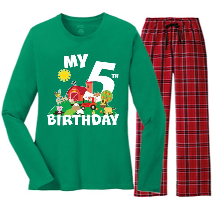 5 Year Old Farm My 5th Birthday Women's Long Sleeve Flannel Pajama Set 