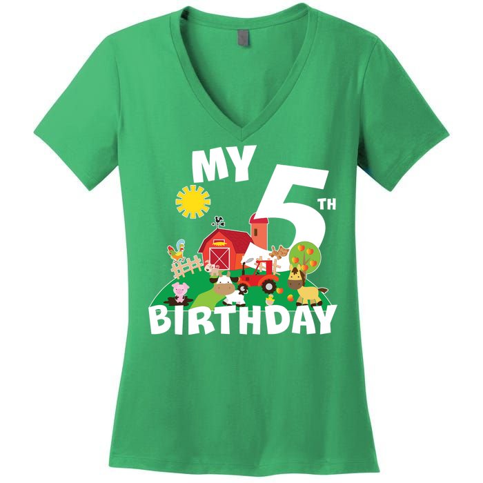 5 Year Old Farm My 5th Birthday Women's V-Neck T-Shirt