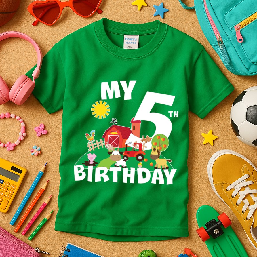 5 Year Old Farm My 5th Birthday Kids T-Shirt