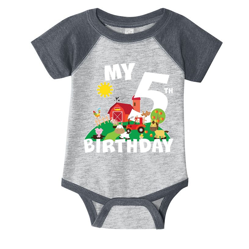 5 Year Old Farm My 5th Birthday Infant Baby Jersey Bodysuit