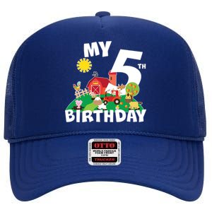 5 Year Old Farm My 5th Birthday High Crown Mesh Back Trucker Hat