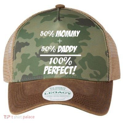50 Mommy Plus 50 Daddy Equals 100 Percent Perfect Legacy Tie Dye Trucker Hat