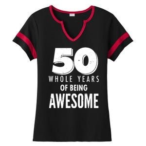 50 Whole Years Of Being Awesome Birthday Ladies Halftime Notch Neck Tee