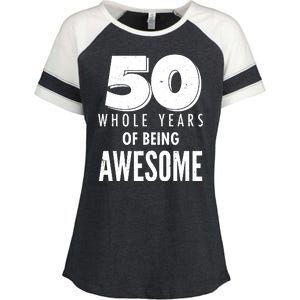 50 Whole Years Of Being Awesome Birthday Enza Ladies Jersey Colorblock Tee