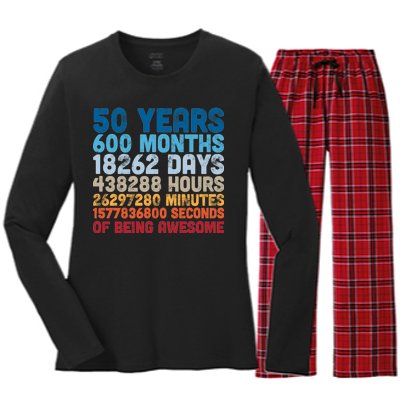 50 Years Months Days Hours Minutes Seconds Of Being Awesome Women's Long Sleeve Flannel Pajama Set 