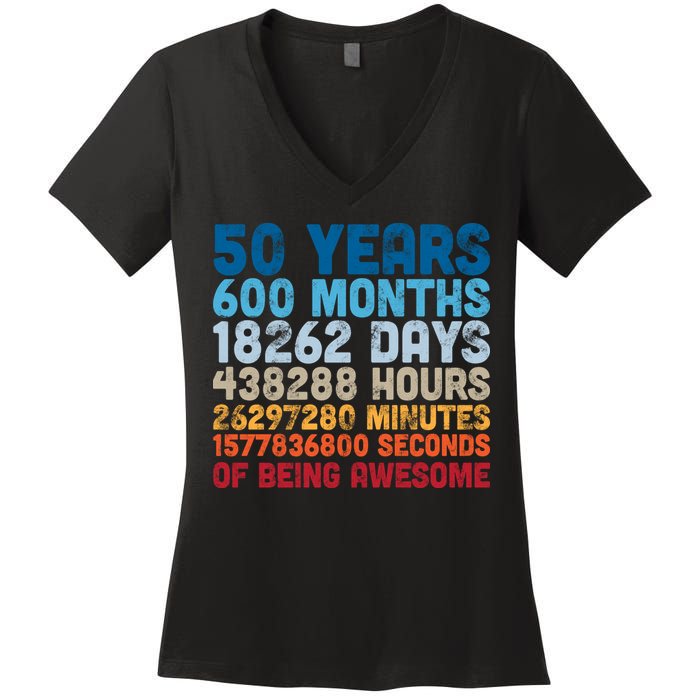 50 Years Months Days Hours Minutes Seconds Of Being Awesome Women's V-Neck T-Shirt
