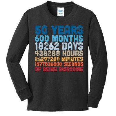 50 Years Months Days Hours Minutes Seconds Of Being Awesome Kids Long Sleeve Shirt