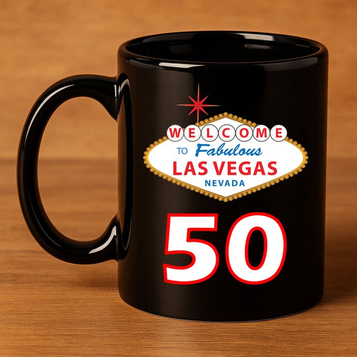 50 Years Old In Vegas - 50th Birthday 11oz C Handle Ceramic Mug