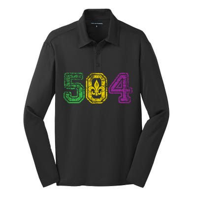 504 New Orleans Mardi Gras Silk Touch Performance Long Sleeve Polo