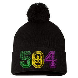 504 New Orleans Mardi Gras Pom Pom 12in Knit Beanie