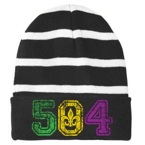 504 New Orleans Mardi Gras Striped Beanie with Solid Band