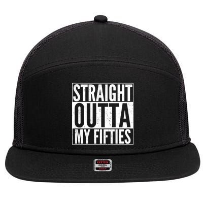 50th Birthday - Straight Outta My Fifties 7 Panel Mesh Trucker Snapback Hat