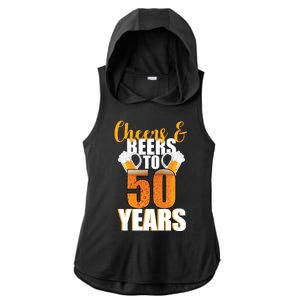 50th Birthday Cheers & Beers To 50 Years Ladies PosiCharge Tri-Blend Wicking Draft Hoodie Tank