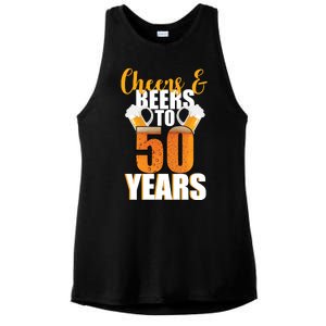 50th Birthday Cheers & Beers To 50 Years Ladies PosiCharge Tri-Blend Wicking Tank