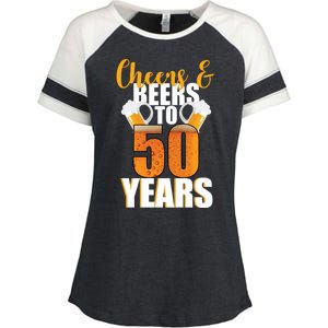 50th Birthday Cheers & Beers To 50 Years Enza Ladies Jersey Colorblock Tee