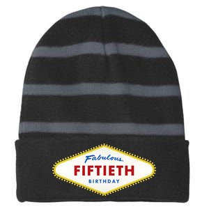 50th Birthday Las Vegas Fabulous fiftieth Striped Beanie with Solid Band