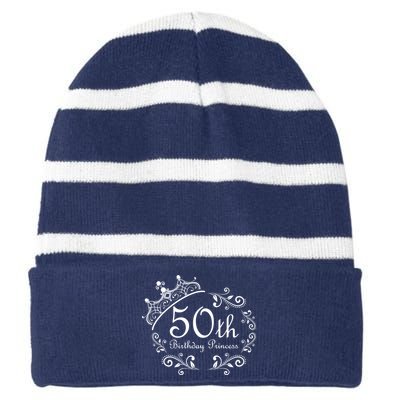 50th Birthday Princess Striped Beanie with Solid Band