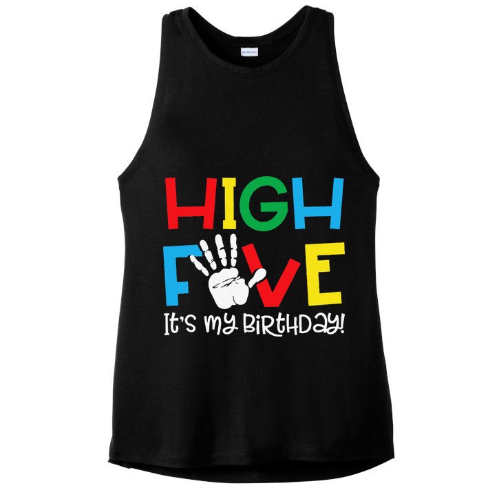 5yr 5th Birthday Funny High Five Its My Birthday Ladies PosiCharge Tri-Blend Wicking Tank