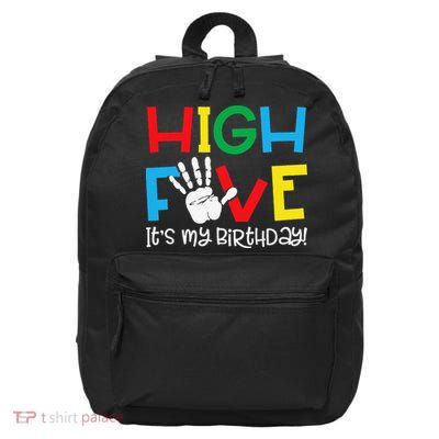 5yr 5th Birthday Funny High Five Its My Birthday 16 in Basic Backpack