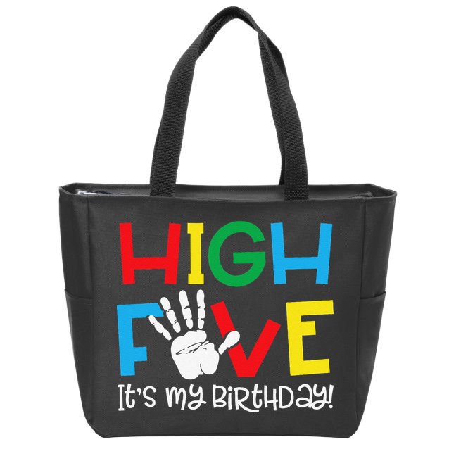 5yr 5th Birthday Funny High Five Its My Birthday Zip Tote Bag