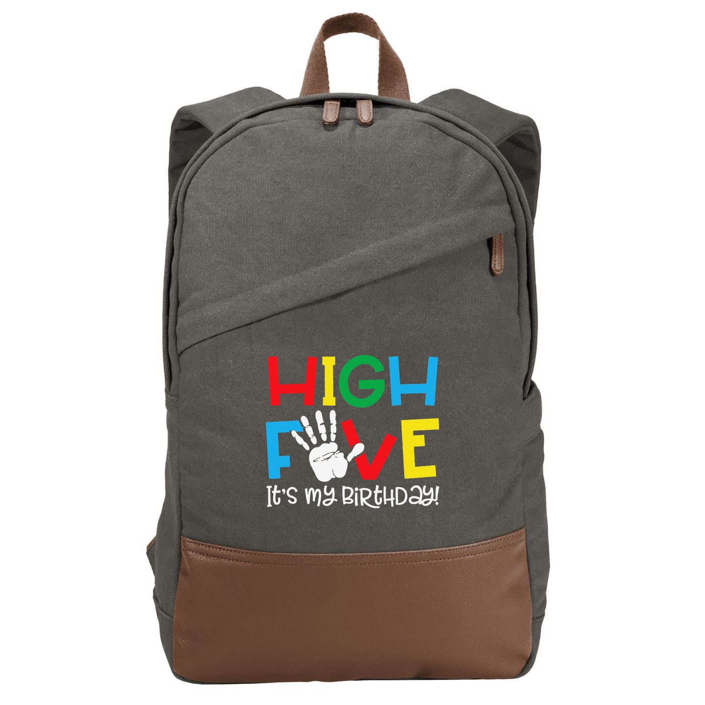 5yr 5th Birthday Funny High Five Its My Birthday Cotton Canvas Backpack