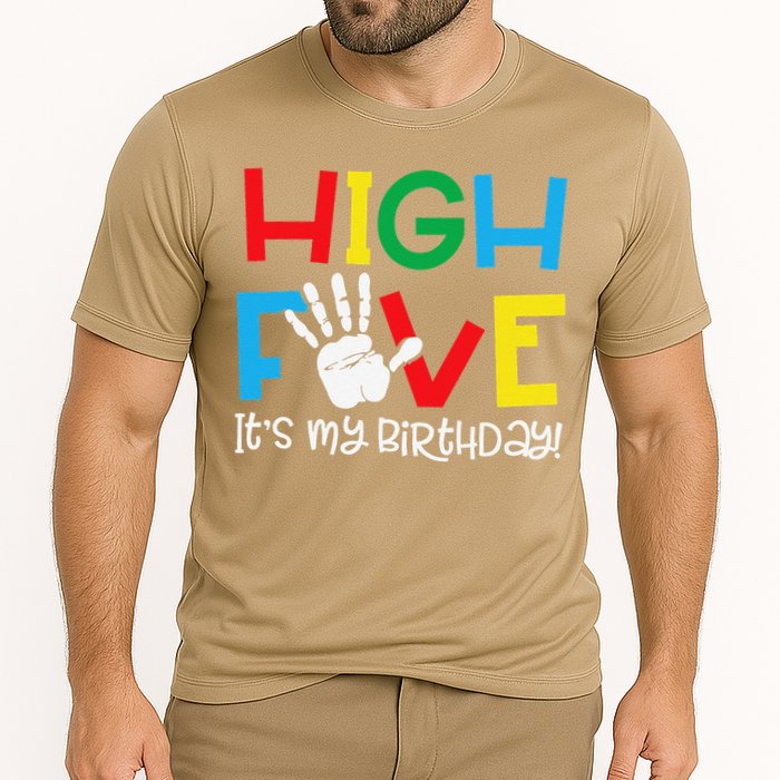 5yr 5th Birthday Funny High Five Its My Birthday Cooling Performance Crew T-Shirt
