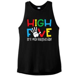 5yr 5th Birthday Funny High Five Its My Birthday Ladies PosiCharge Tri-Blend Wicking Tank