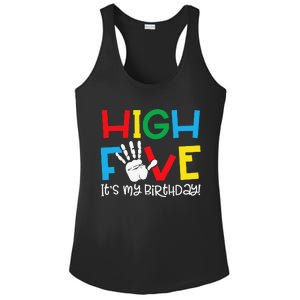 5yr 5th Birthday Funny High Five Its My Birthday Ladies PosiCharge Competitor Racerback Tank