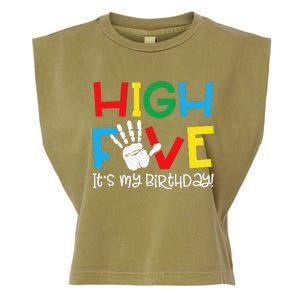 5yr 5th Birthday Funny High Five Its My Birthday Garment-Dyed Women's Muscle Tee