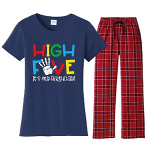 5yr 5th Birthday Funny High Five Its My Birthday Women's Flannel Pajama Set