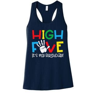 5yr 5th Birthday Funny High Five Its My Birthday Women's Racerback Tank