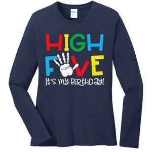 5yr 5th Birthday Funny High Five Its My Birthday Ladies Long Sleeve Shirt