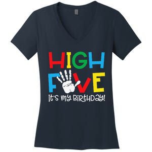 5yr 5th Birthday Funny High Five Its My Birthday Women's V-Neck T-Shirt