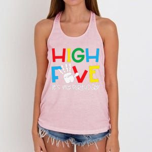 5yr 5th Birthday Funny High Five Its My Birthday Women's Knotted Racerback Tank